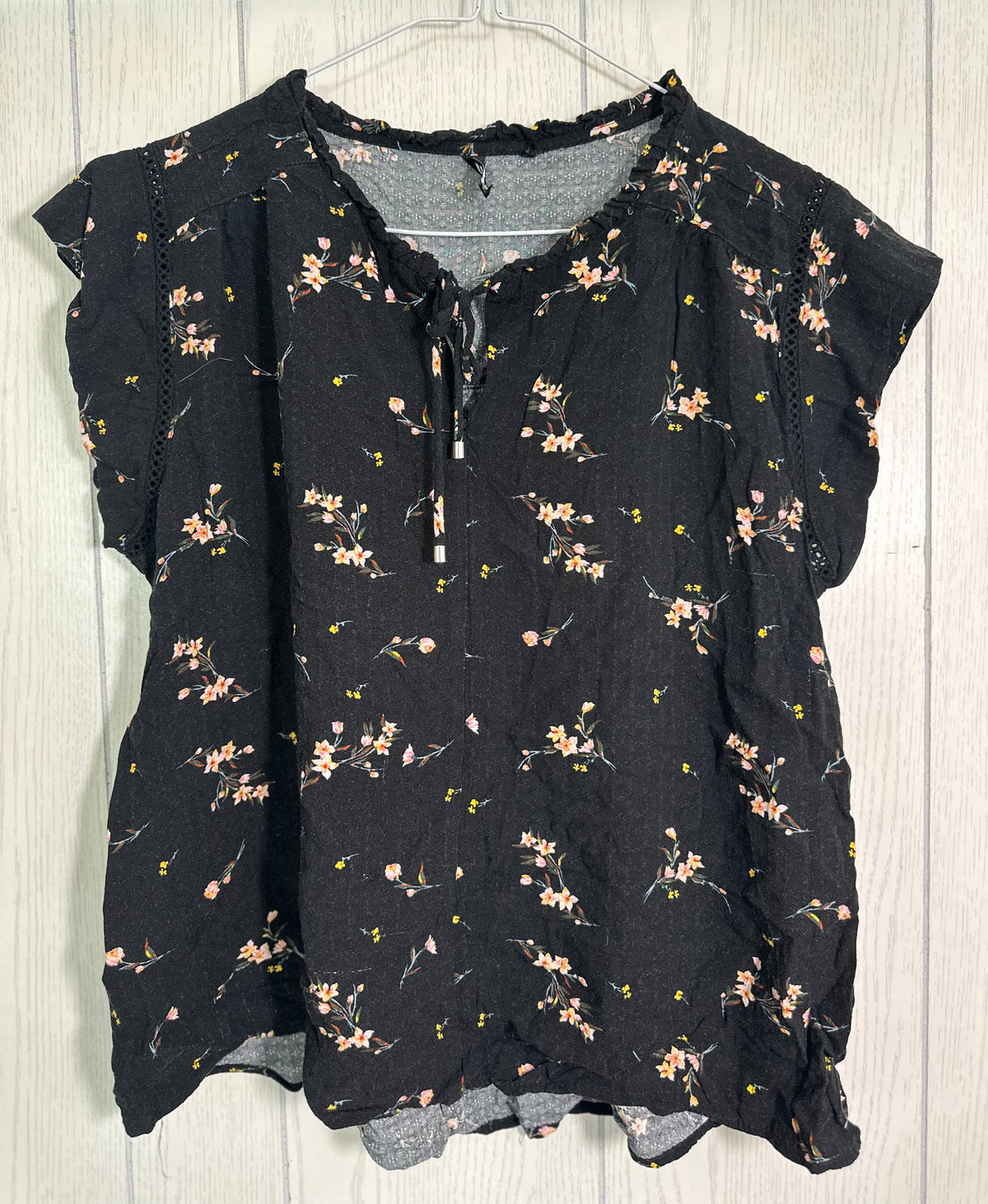 Chemise noir fleurie - Large